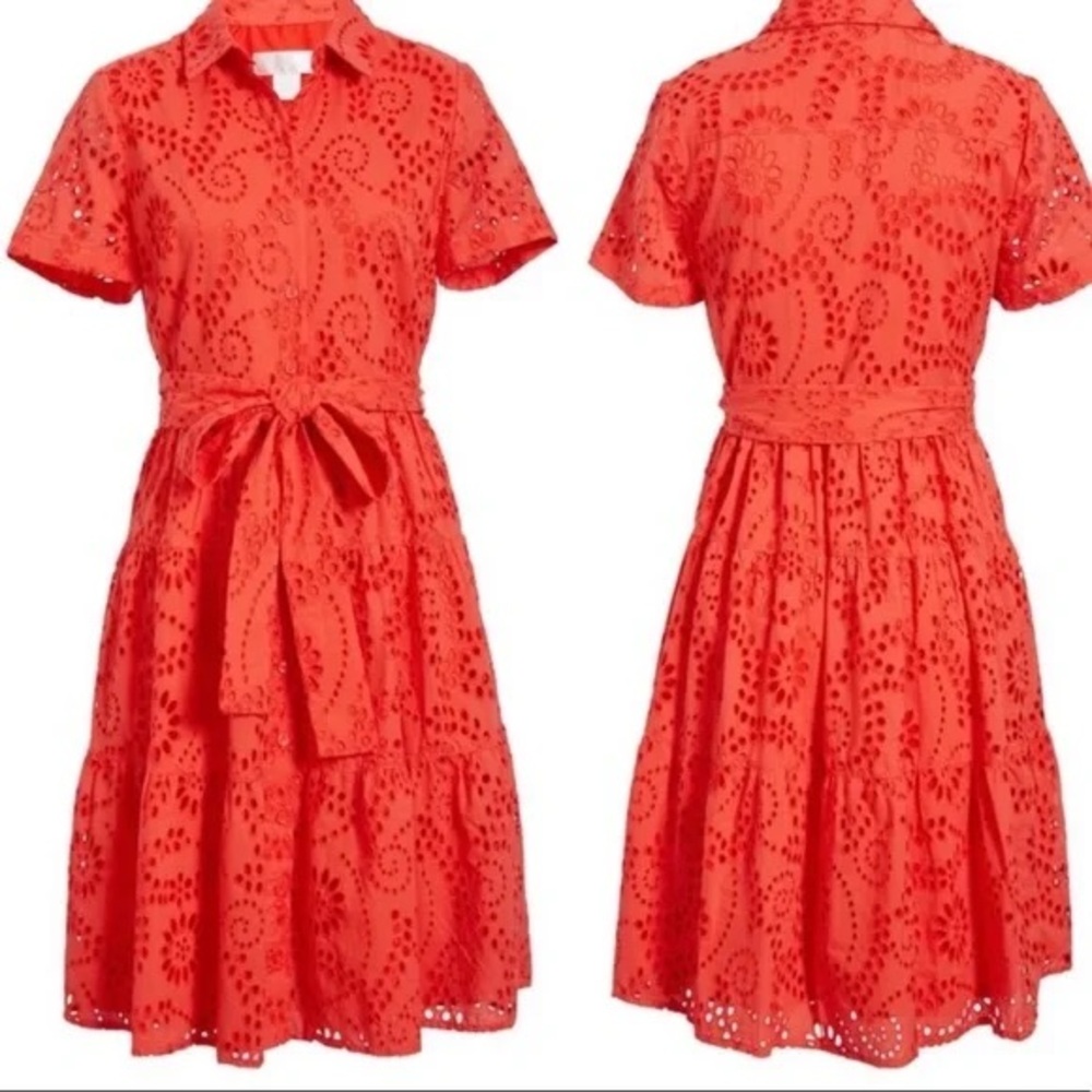 RACHEL PARCELL Tiered Eyelet Red Coral Dress Size Small